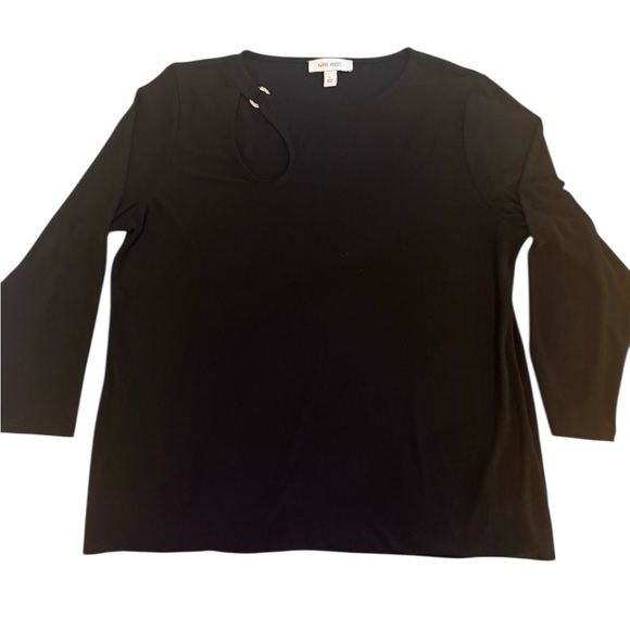Nine West Black Long Sleeve Top | Gold Ring Neckline | Size L - Picture 2 of 6